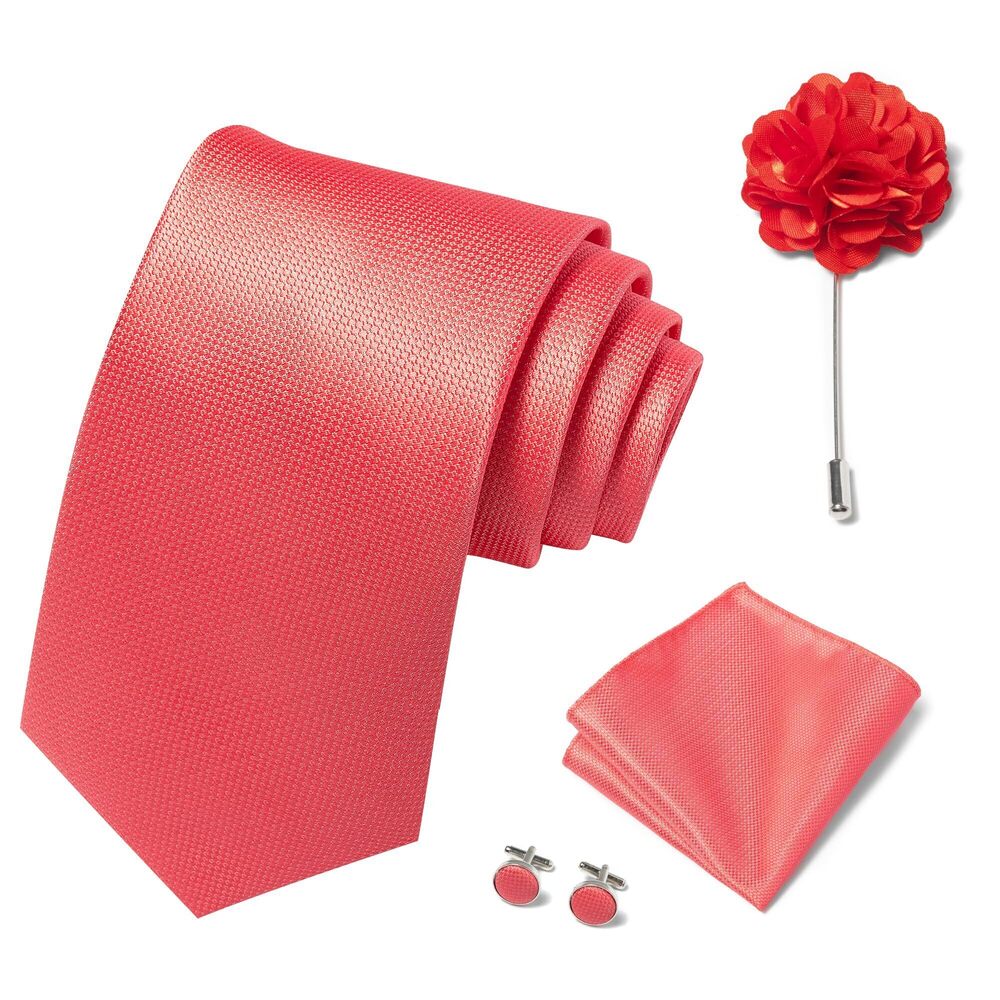 8925 Solid Color Ties Set Handkerchief Cufflinks Brooch 3.15 inches Classic